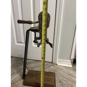 Rogar Estate Brass Wine Bottle Opener Ornate Brass Wood Stand Corkscrew Vintage